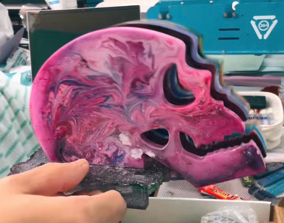Handmade Resin Skull Coaster Set with Holder — $40