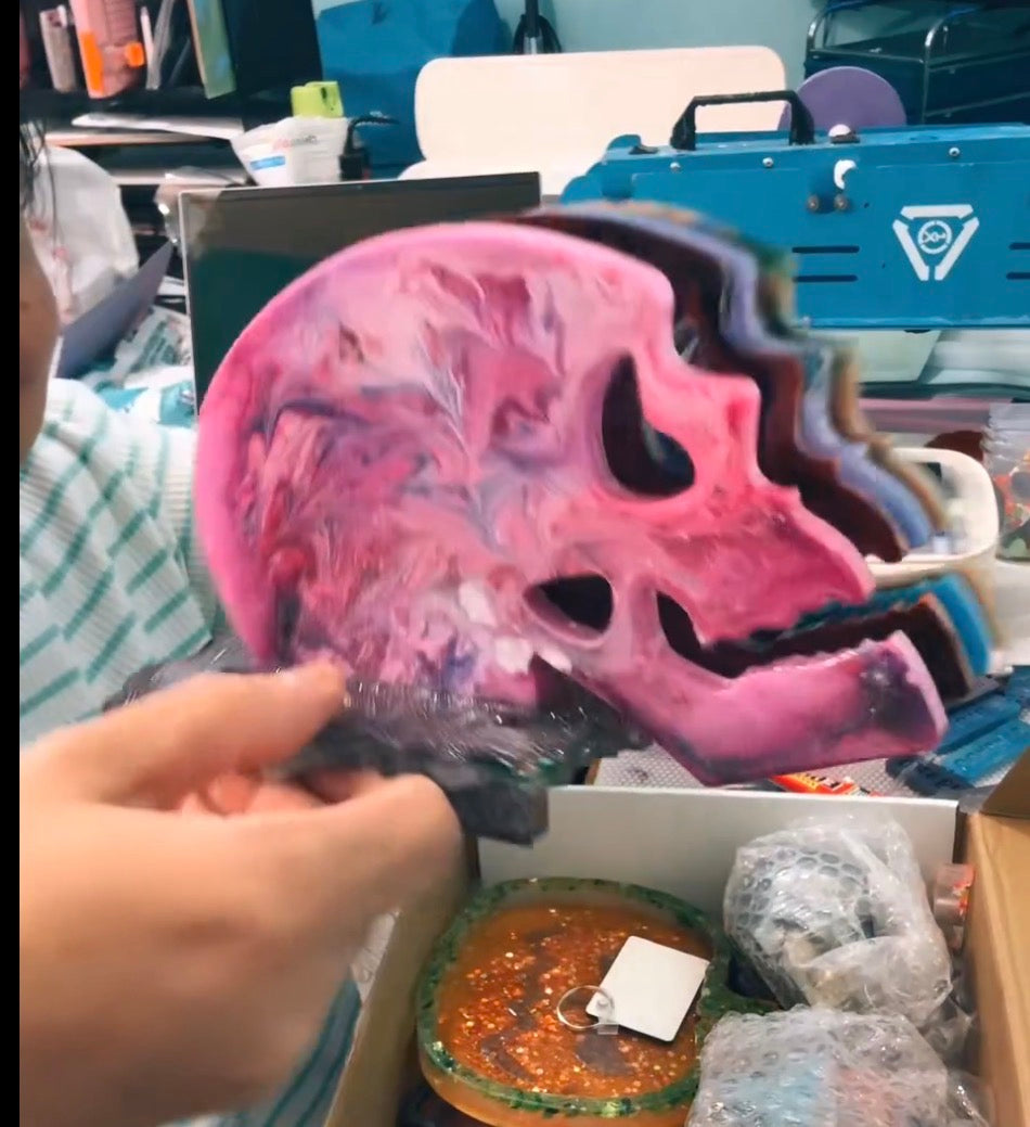 Handmade Resin Skull Coaster Set with Holder — $40