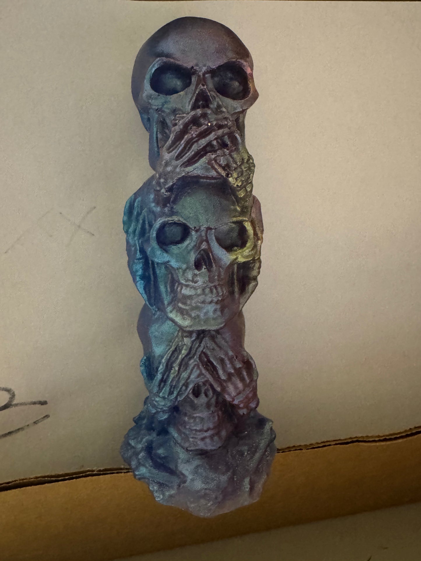🎃Handmade "See No Evil, Hear No Evil, Speak No Evil" Skull Statue | Epoxy Resin Halloween Decor
