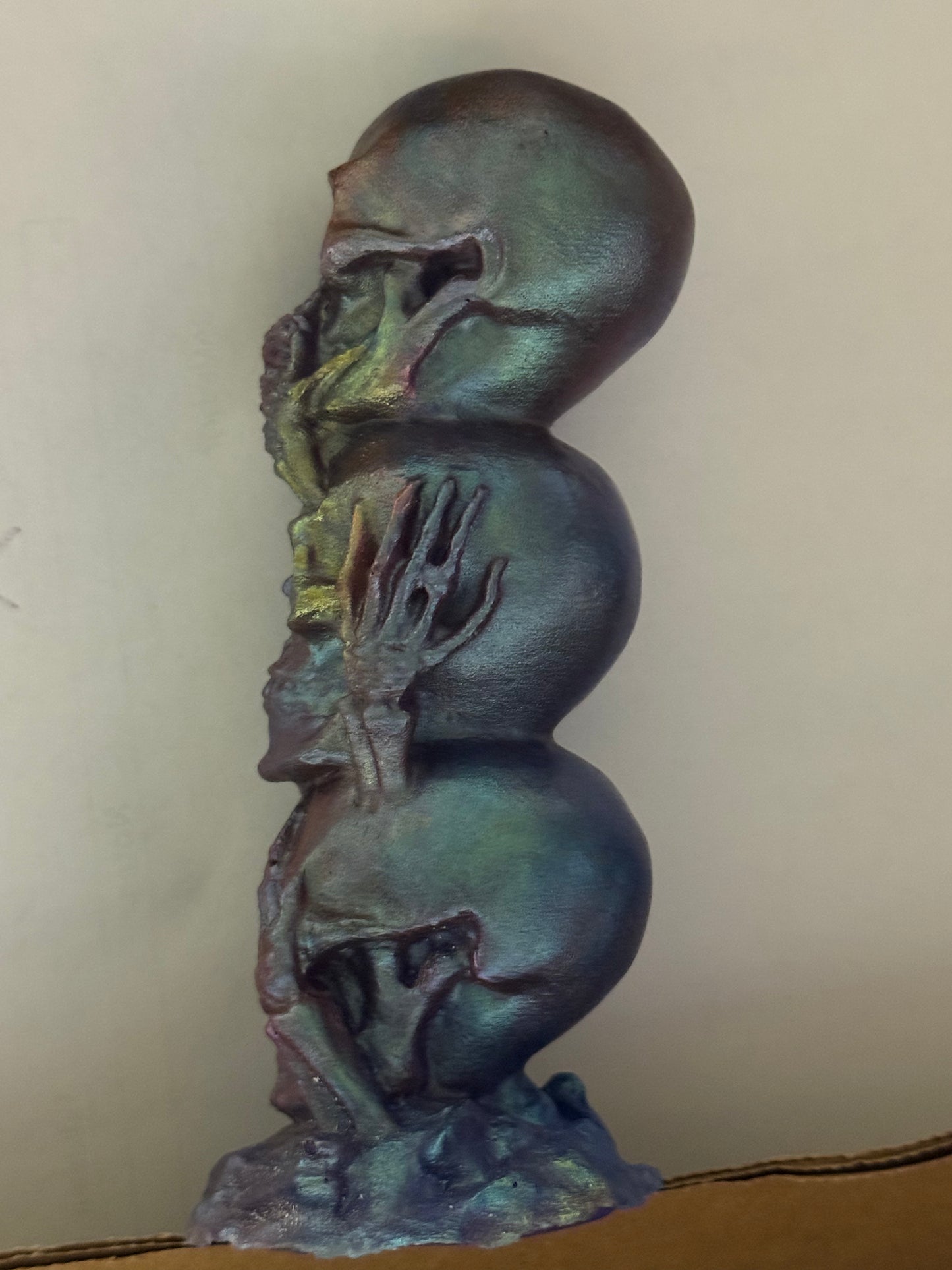 🎃Handmade "See No Evil, Hear No Evil, Speak No Evil" Skull Statue | Epoxy Resin Halloween Decor