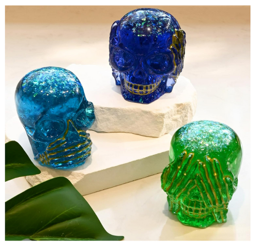See No Evil, Hear No Evil, Speak No Evil Skull Set | Handmade Resin Décor